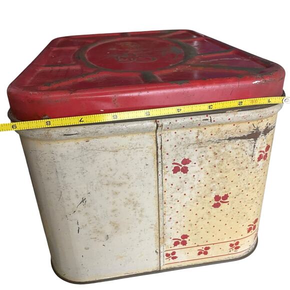 Vintage Metal Bread Box Tin Red White Hinged Floral Primitive Empeco Farm MCM - Picture 10 of 16